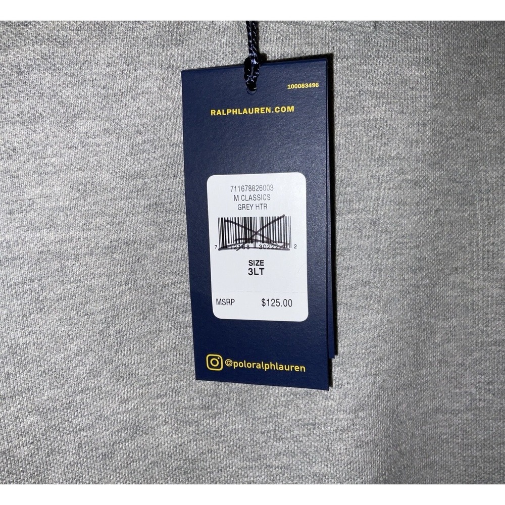 NWT‎ Men's Polo Ralph Lauren Long Sleeve Polo Shirt Gray Heather Navy Pony 3XLT - Picture 3 of 6